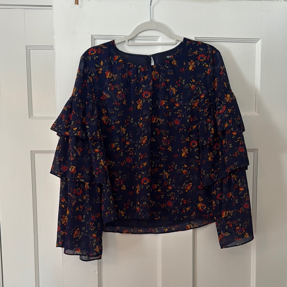 Madewell Blue Ruffled Sleeve Blouse